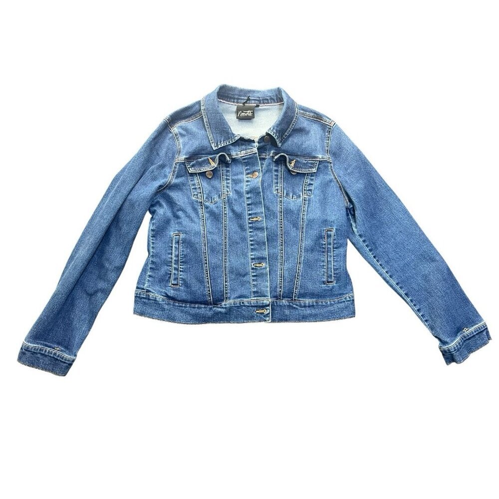 NANETTE LEPORE Large Blue Denim Jacket Stretchy Comfy Quality
